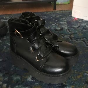 Vegan leather combat boots with platform heel